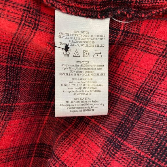 Plaid Hooded Button-Up flannel Shirt With Shawl Collar In Red & Black size Large - Picture 7 of 16
